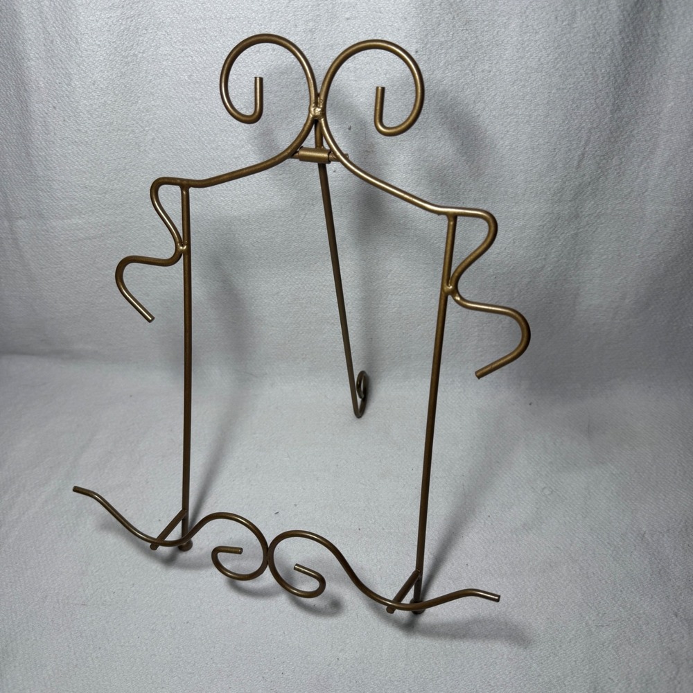 Vintage Gold Wire Scroll Display Easel Folding Metal Plate Picture Stand 9in